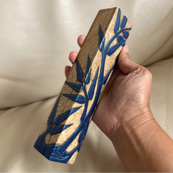 Vintage Carved Marble Asian Bamboo Motif Jewelry Trinket Box - Picture 1 of 15